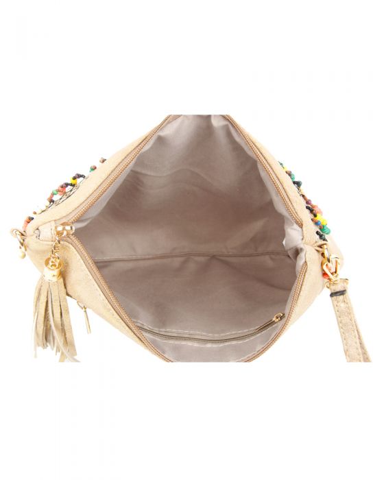 P1703-M  Traditional Style Clutch Bag With Tassel & Beads Detail