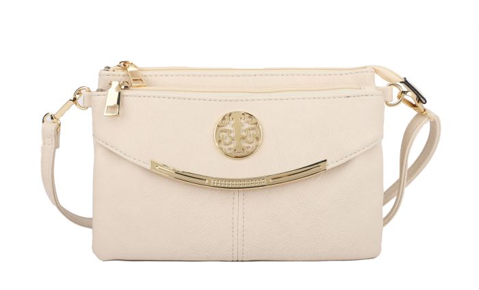 RB15111  Multi Zip Compartments Clutch Bag With Metal Gold Badge