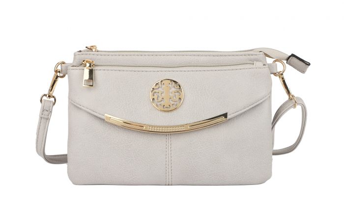 RB15111  Multi Zip Compartments Clutch Bag With Metal Gold Badge