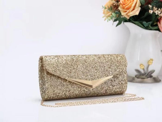 RZ1894  Glitter Clutch Bag With Metal Boarder Detail