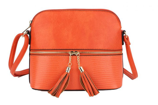 RX170811  Contrasting Color Messenger Bag With Tassel Zip Detail