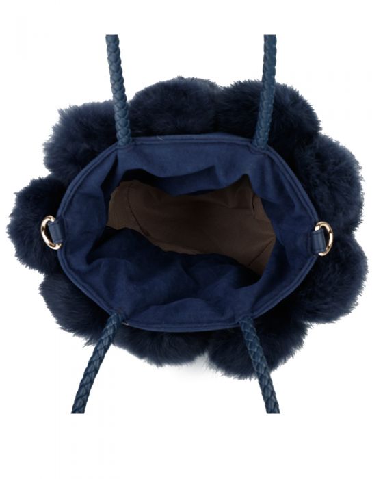 RJ180511  Bucket Shaped Shoulder Bag With Fur Pom-Pom