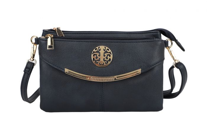 RB15111  Multi Zip Compartments Clutch Bag With Metal Gold Badge