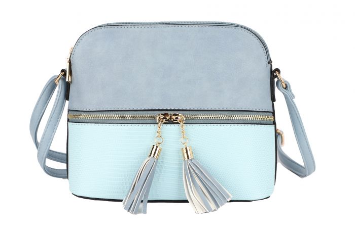 RX170811  Contrasting Color Messenger Bag With Tassel Zip Detail