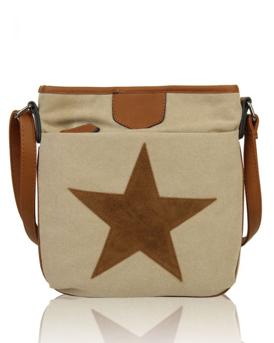 RX160431  Canvas Star Patterned Cross-Body Bag