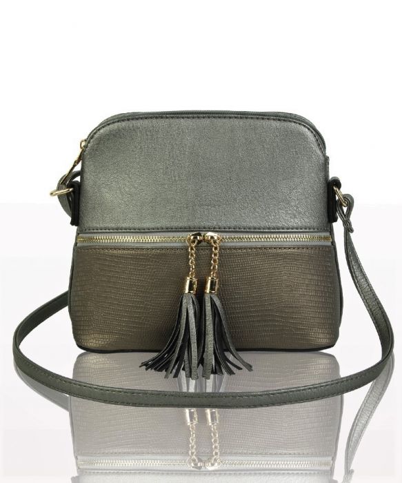 RX170811  Contrasting Color Messenger Bag With Tassel Zip Detail