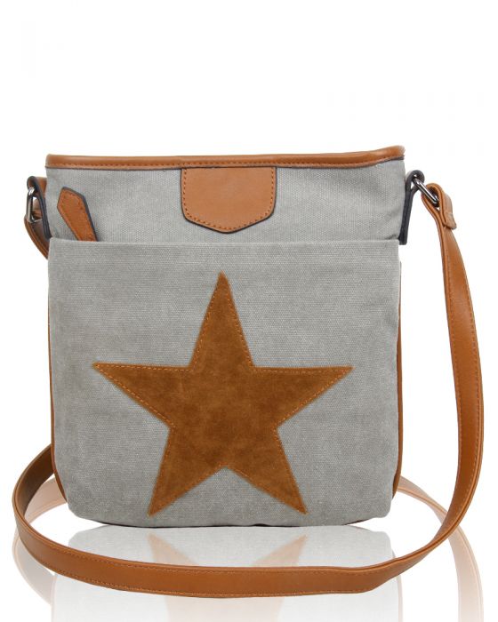 RX160431  Canvas Star Patterned Cross-Body Bag