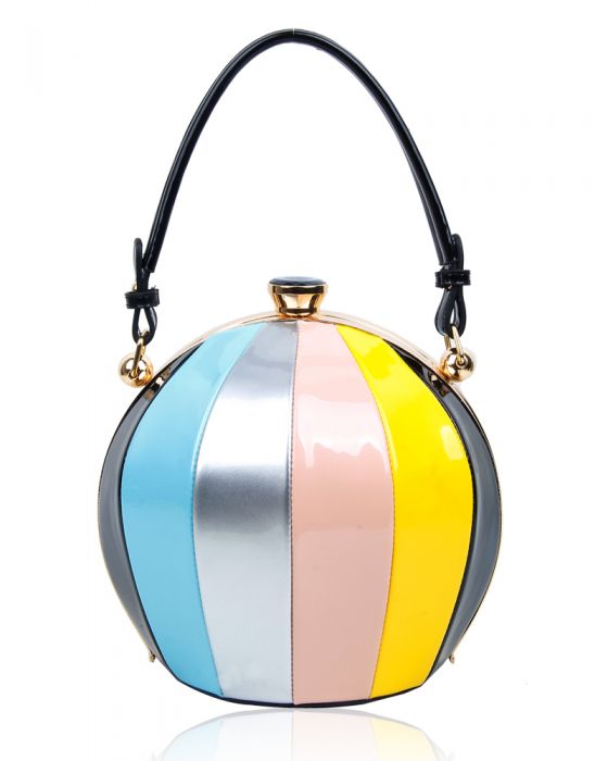 RD170141  Round Shaped Strip Patterned Top-Handle Bag