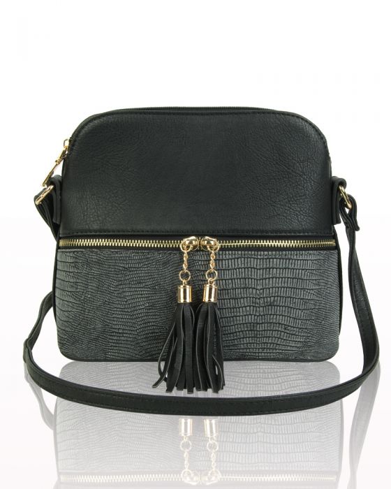 RX170811  Contrasting Color Messenger Bag With Tassel Zip Detail