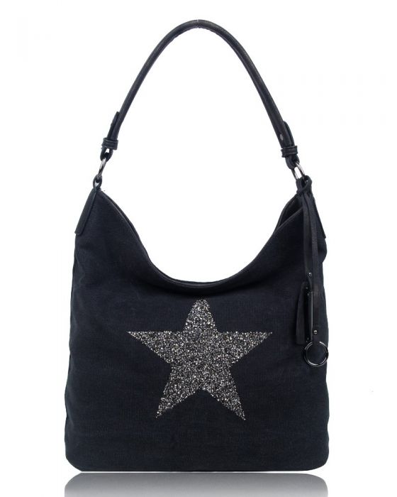 RX170147-W  Canvas Tote Bag With Glitter Star Patterned