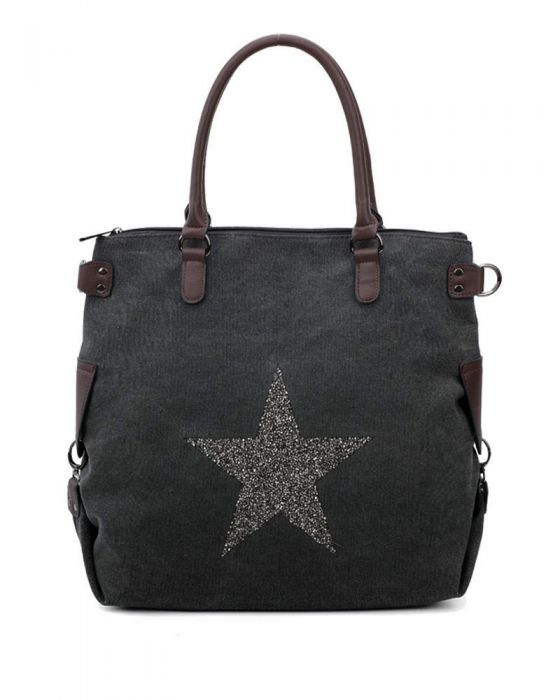 RX160163-Canvas Tote Bag With Glitter Star Patterned