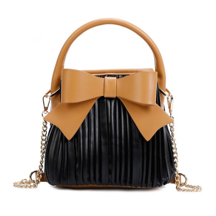 RJ211201 RUFFLED FAUX LEATHER&BUTTERFLY BLET TOP HANDLE HANDBAG