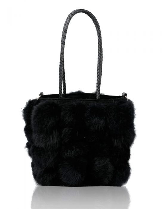 RJ180511  Bucket Shaped Shoulder Bag With Fur Pom-Pom