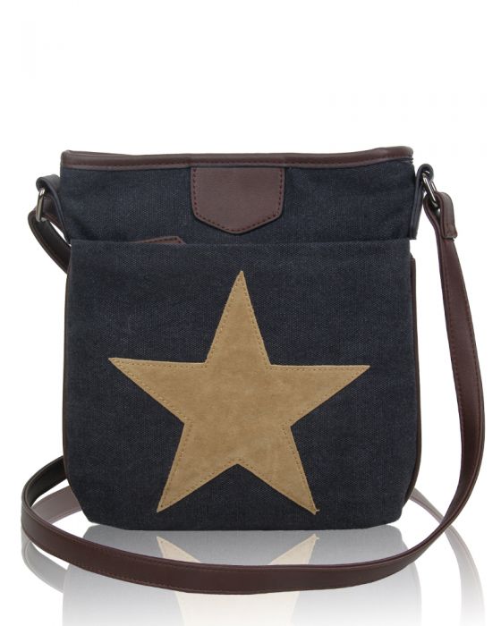 RX160431  Canvas Star Patterned Cross-Body Bag