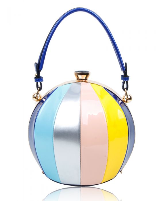 RD170141  Round Shaped Strip Patterned Top-Handle Bag