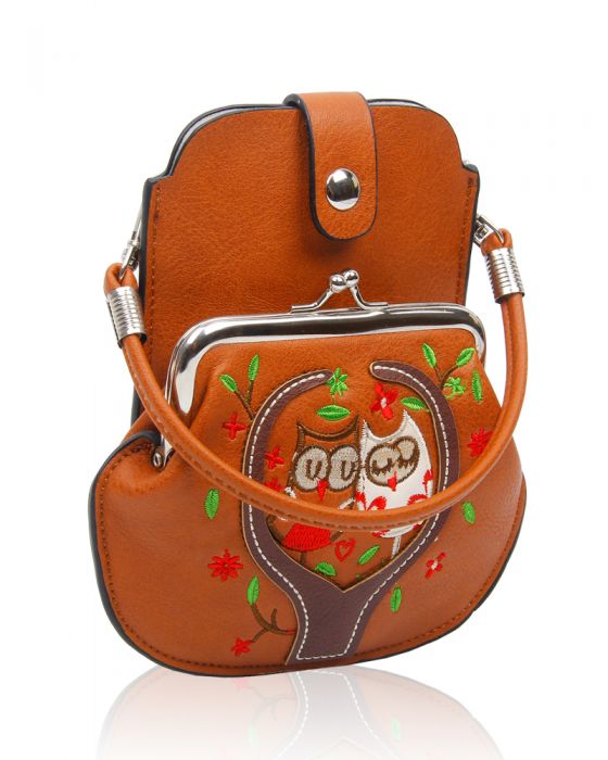 AF007  Owl Patterned Mobile Phone Pouch Purse Bag