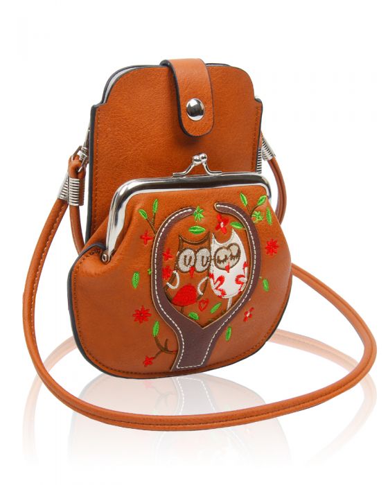 AF007  Owl Patterned Mobile Phone Pouch Purse Bag