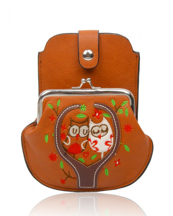 AF007  Owl Patterned Mobile Phone Pouch Purse Bag