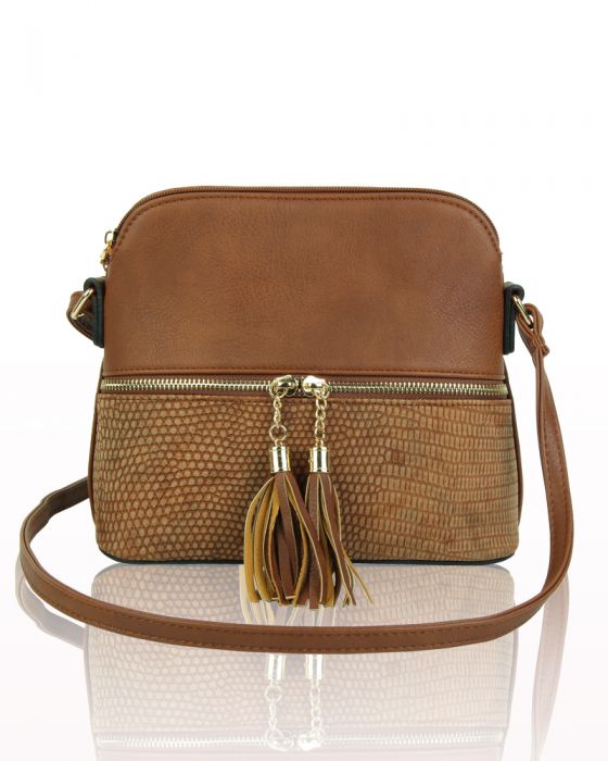 RX170811  Contrasting Color Messenger Bag With Tassel Zip Detail