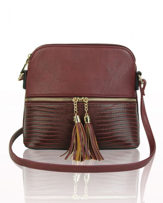 RX170811  Contrasting Color Messenger Bag With Tassel Zip Detail