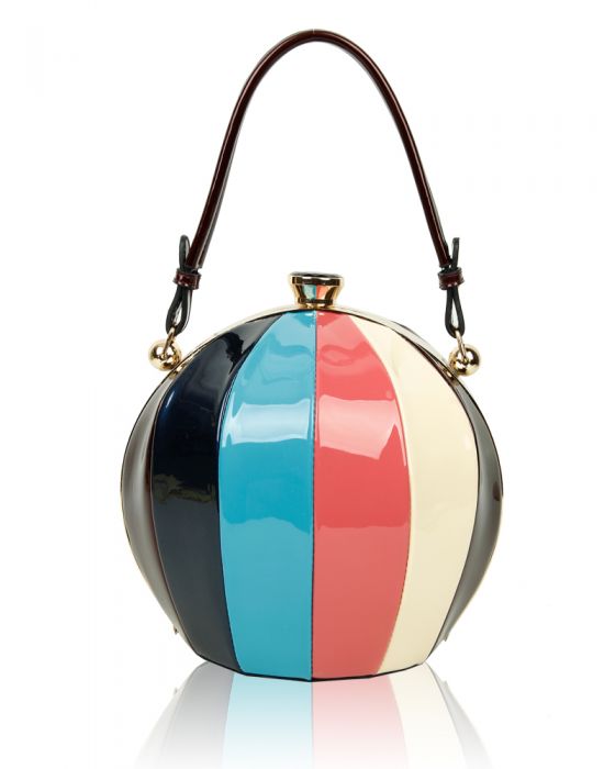 RD170141  Round Shaped Strip Patterned Top-Handle Bag