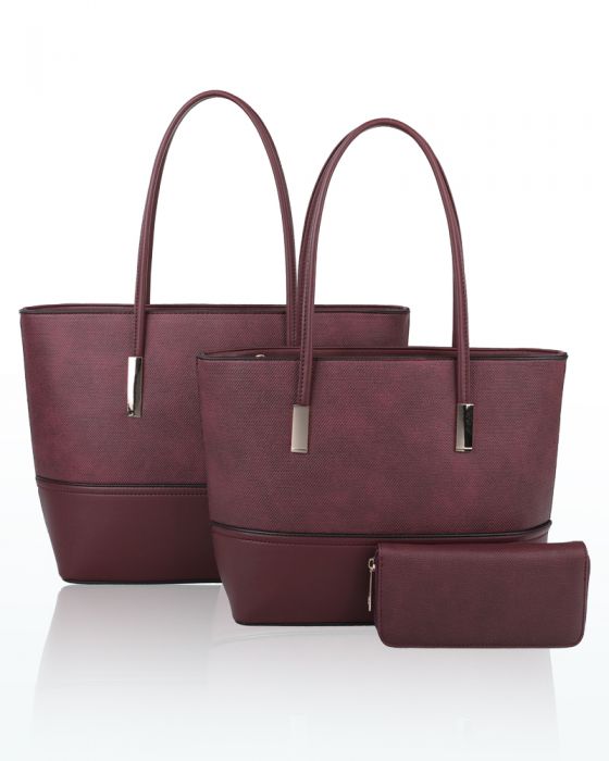 RH180536 3IN1 Set Plain Style Tote Handbag With Purse