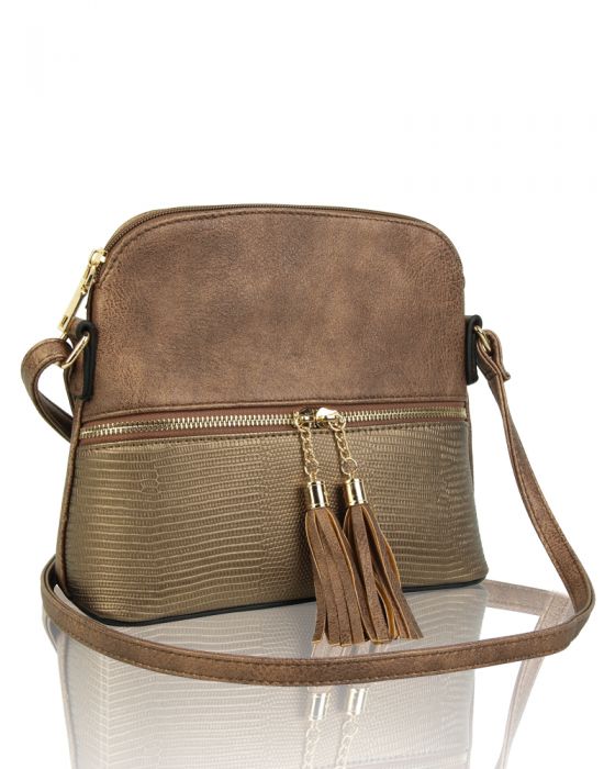 RX170811  Contrasting Color Messenger Bag With Tassel Zip Detail