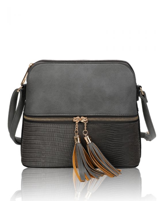 RX170811  Contrasting Color Messenger Bag With Tassel Zip Detail