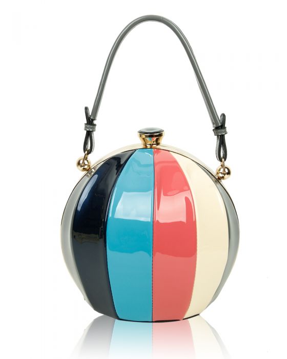 RD170141  Round Shaped Strip Patterned Top-Handle Bag