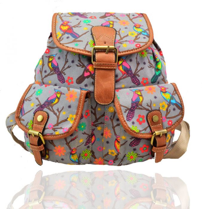 X2428B-BD  Bird Print Backpack Rucksack Bag