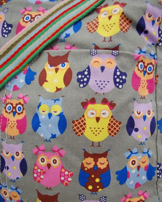 RF13001-OWL2 Patterned Canvas Cross-Body Bag