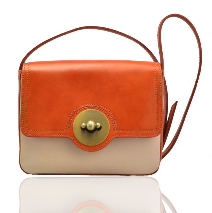 V0032 Small Leather crossbody messenger satchel bag with clasp flap & adjustable shoulder long strap