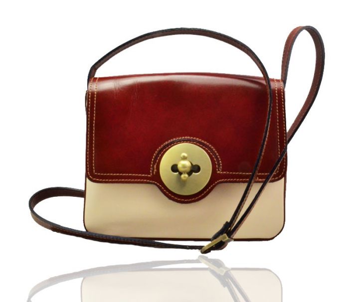 V0032 Small Leather crossbody messenger satchel bag with clasp flap & adjustable shoulder long strap