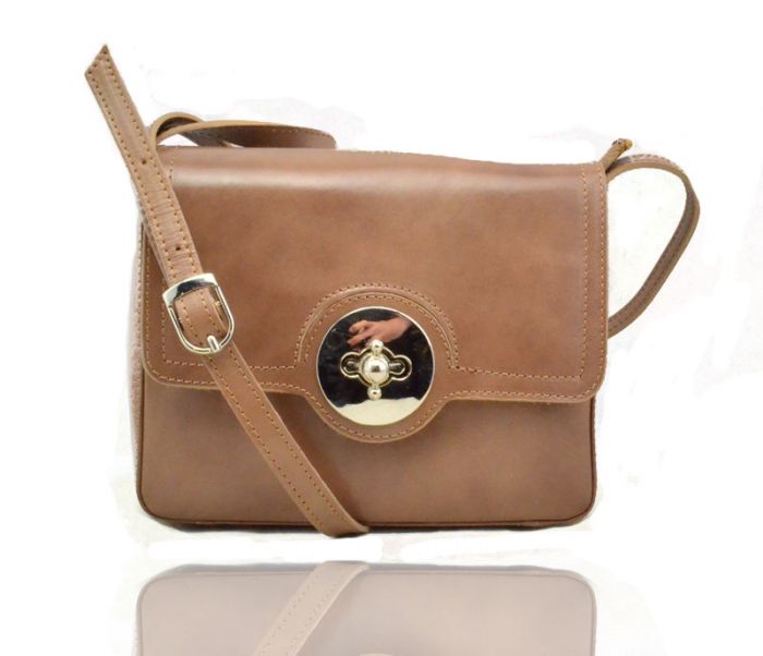 V0032 Small Leather crossbody messenger satchel bag with clasp flap & adjustable shoulder long strap