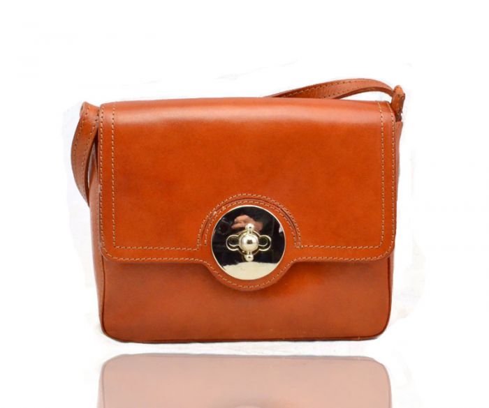 V0032 Small Leather crossbody messenger satchel bag with clasp flap & adjustable shoulder long strap