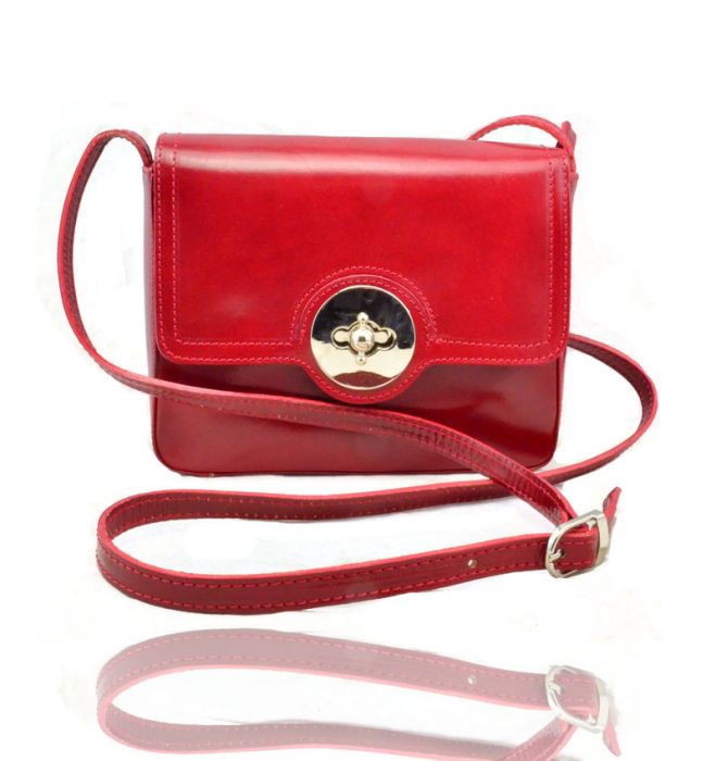 V0032 Small Leather crossbody messenger satchel bag with clasp flap & adjustable shoulder long strap