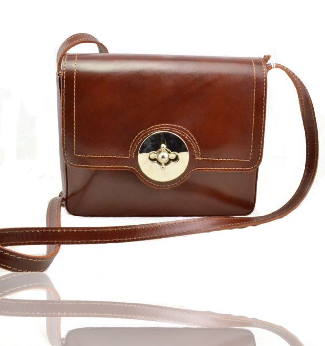 V0032 Small Leather crossbody messenger satchel bag with clasp flap & adjustable shoulder long strap