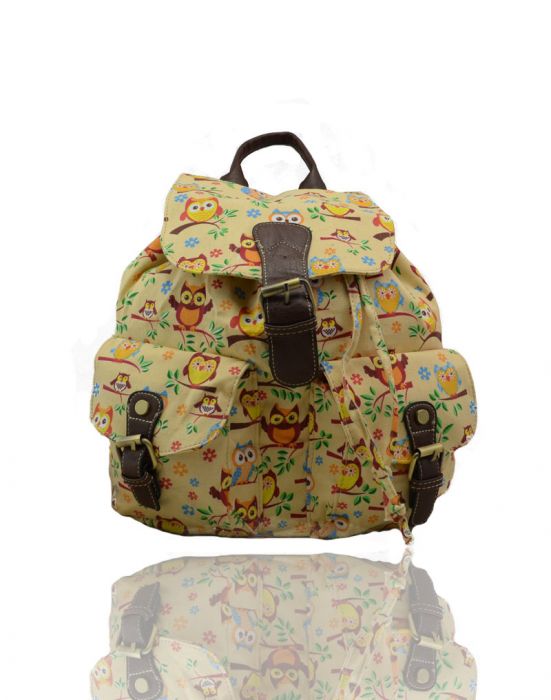 X2428-Owl-1 Print Canvas Backpack Rucksack Bag