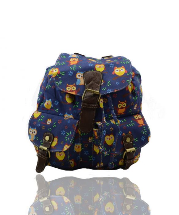 X2428-Owl-1 Print Canvas Backpack Rucksack Bag