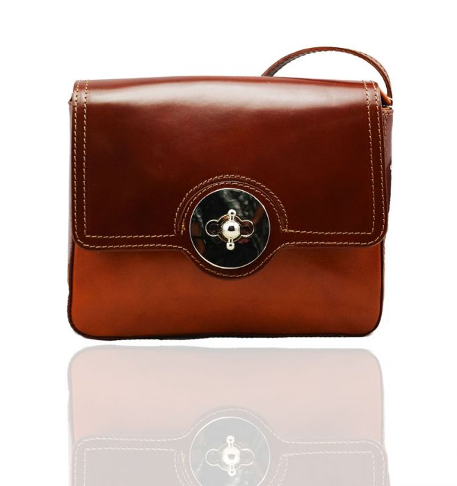 V0032 Small Leather crossbody messenger satchel bag with clasp flap & adjustable shoulder long strap