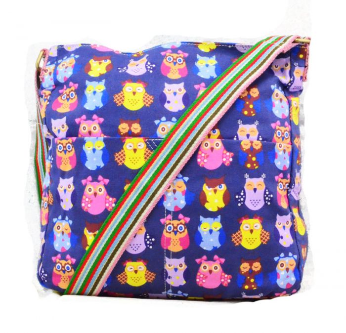 RF13001-OWL2 Patterned Canvas Cross-Body Bag