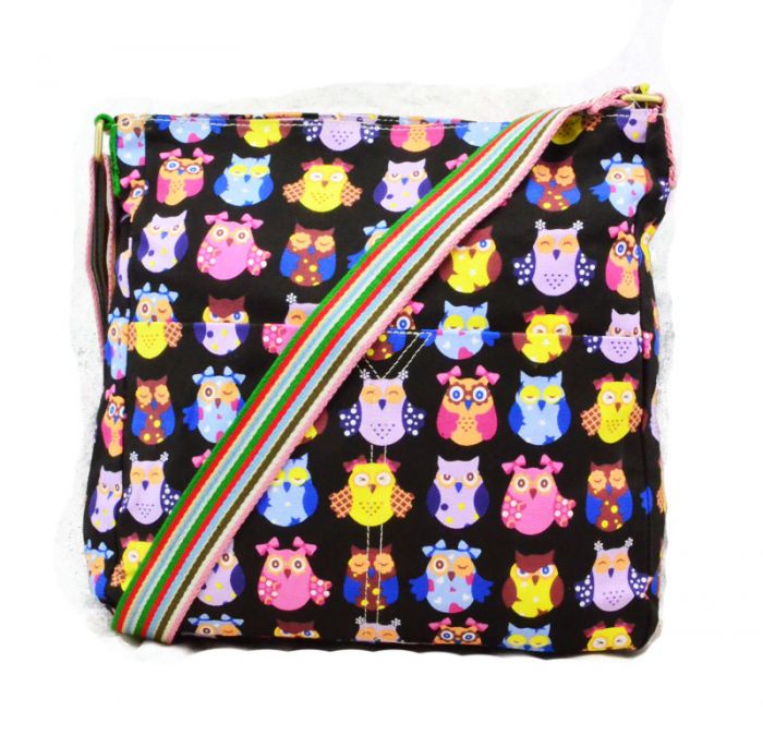 RF13001-OWL2 Patterned Canvas Cross-Body Bag