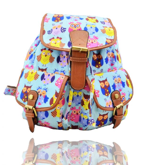 X2428-Owl-1 Print Canvas Backpack Rucksack Bag