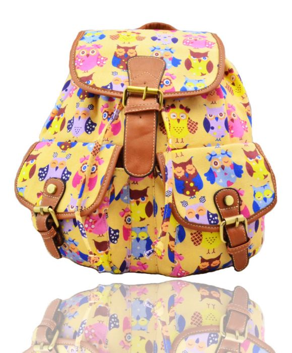 X2428-Owl-1 Print Canvas Backpack Rucksack Bag