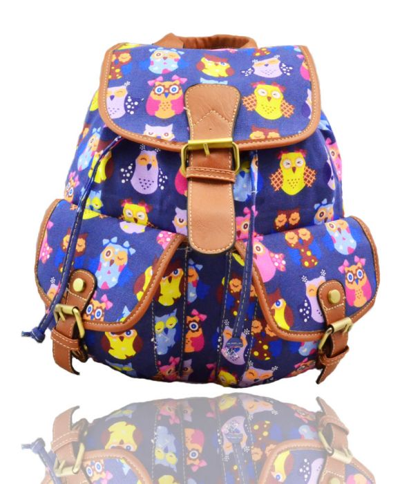 X2428-Owl-1 Print Canvas Backpack Rucksack Bag