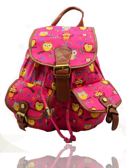 X2428-Owl-1 Print Canvas Backpack Rucksack Bag