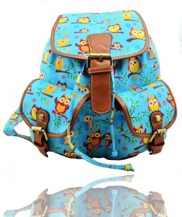 X2428-Owl-1 Print Canvas Backpack Rucksack Bag