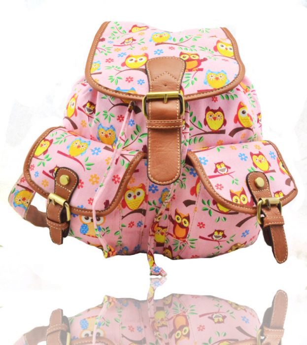 X2428-Owl-1 Print Canvas Backpack Rucksack Bag