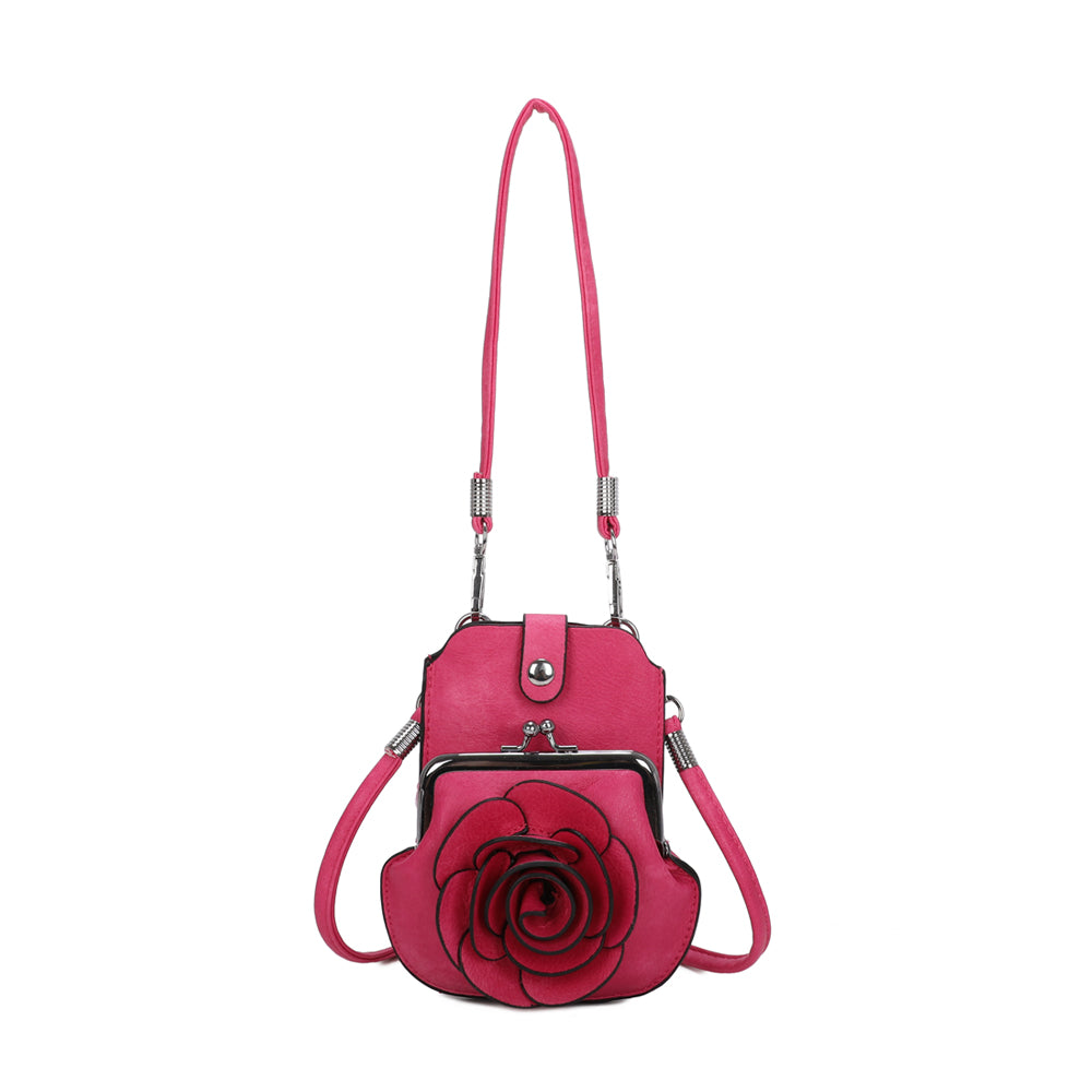 AF006  3D Rose Floral Patterned Mobile Phone Pouch Purse Bag