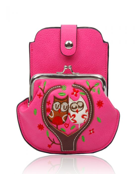 AF007  Owl Patterned Mobile Phone Pouch Purse Bag